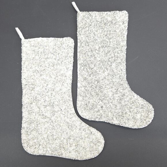 Rachel Zoe Christmas Stocking Stuffer Beaded Pearl Luxury Glam Shabby 19" EUC - Picture 10 of 10